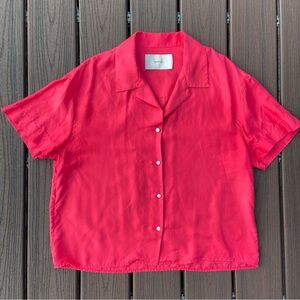 Asceno Short Sleeve Silk Button Down Shirt Size L Colorful Minimalist Luxury